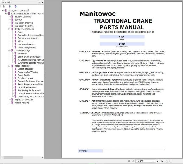 Manitowoc Cranes 6400 64001 PM 09 20 2016 Spare Parts Manual PDF 1