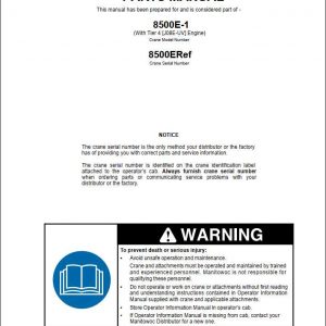 Manitowoc Cranes 8500E 1 J08E UV PM 08 05 15 Spare Parts Manual PDF 1