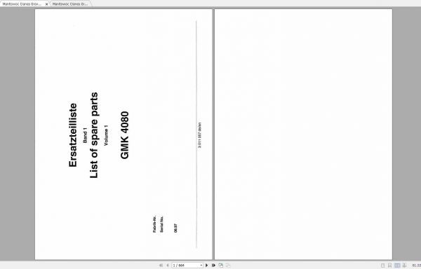 Manitowoc Cranes Grove GMK 4080 3011057 19970801 Spare Parts Catalog 1
