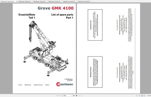 Manitowoc Cranes Grove GMK 4100 3179605 20111201 Spare Parts Catalog 1