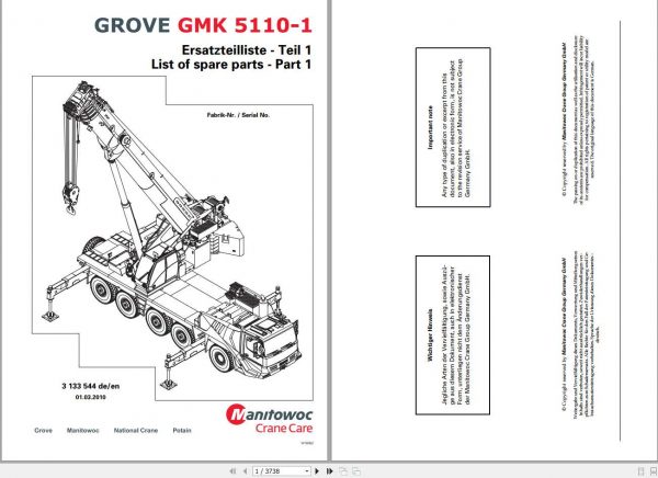 Manitowoc Cranes Grove GMK 5110 1 3133544 20100301 Spare Parts Catalog 1