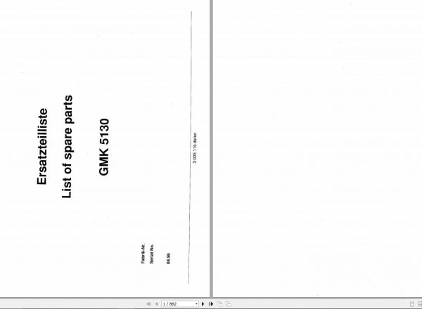 Manitowoc Cranes Grove GMK 5130 3005115 19960401 Spare Parts Catalog 1