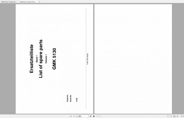 Manitowoc Cranes Grove GMK 5130 3007970 19981201 Spare Parts Catalog 1