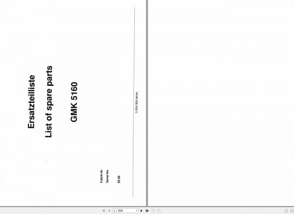 Manitowoc Cranes Grove GMK 5160 3004394 19960201 Spare Parts Catalog 1