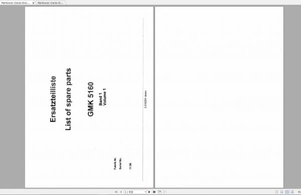 Manitowoc Cranes Grove GMK 5160 3010291 19961101 Spare Parts Catalog 1
