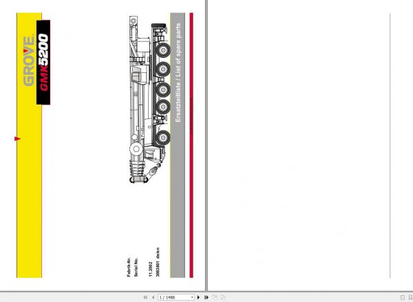 Manitowoc Cranes Grove GMK 5200 3063801 20021101 Spare Parts Catalog 1