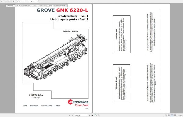 Manitowoc Cranes Grove GMK 6220 L 3117172 20060201 Spare Parts Catalog 1