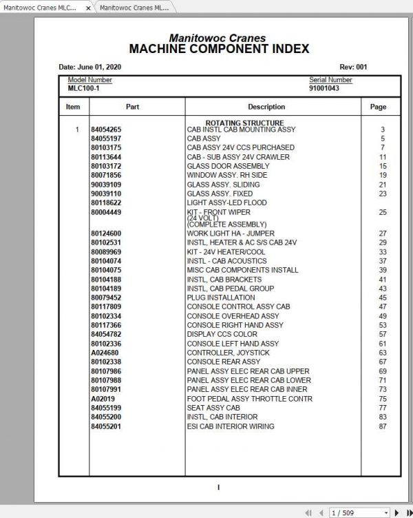 Manitowoc Cranes MLC100 1 Spare Parts Manual PDF 1