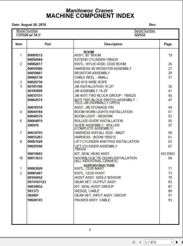 Manitowoc Cranes PM 322552 000 CD5520 Spare Parts Manual PDF 1