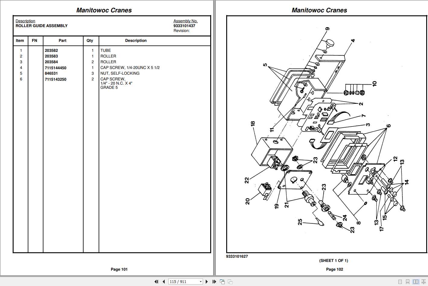 Manitowoc Cranes RT58B Rev3 Spare Parts Manual PDF