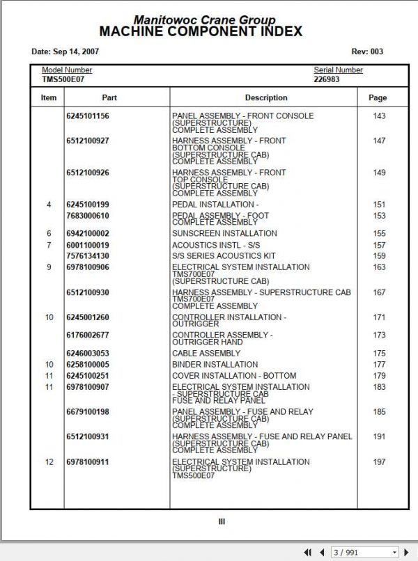 Manitowoc Cranes TMS500E07 Spare Parts Manual PDF 1
