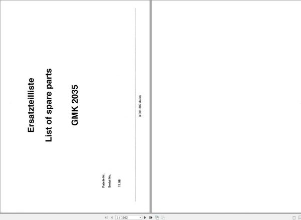 Manitowoc Grove Crane GMK 2035 3004309 19981101 Spare Parts Catalog 1