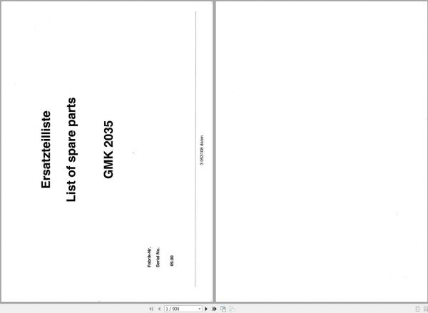 Manitowoc Grove Crane GMK 2035 3053108 20000901 Spare Parts Catalog 1