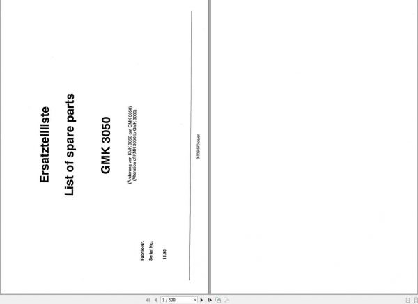 Manitowoc Grove Crane GMK 3050 3006570 19951101 Spare Parts Catalog 1