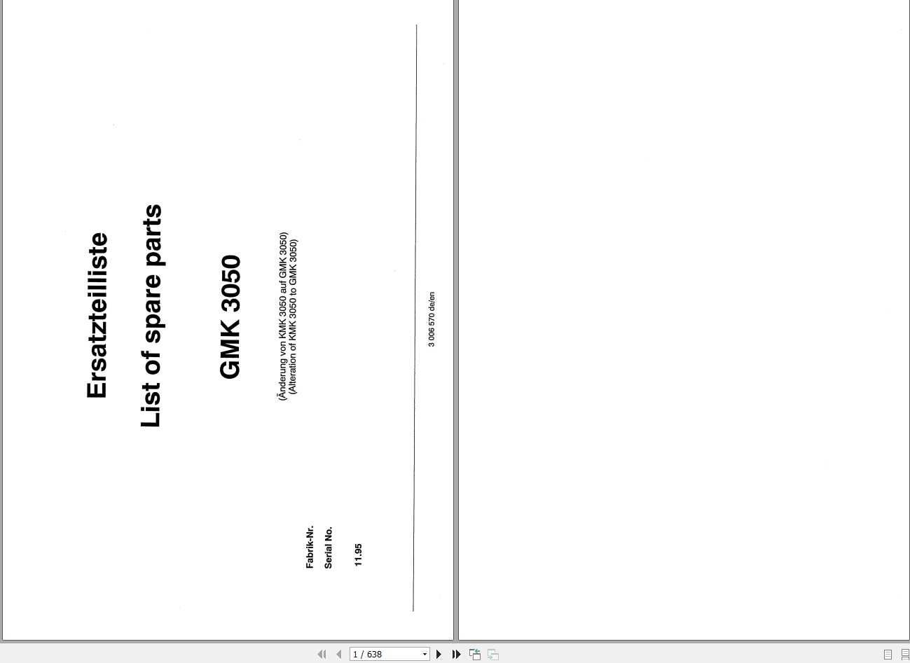 Manitowoc Grove Crane GMK 3050 3006570 19951101 Spare Parts Catalog 1