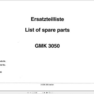 Manitowoc Grove Crane GMK 3050 3036305 20000901 Spare Parts Catalog 1
