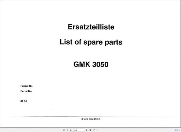 Manitowoc Grove Crane GMK 3050 3036305 20000901 Spare Parts Catalog 1