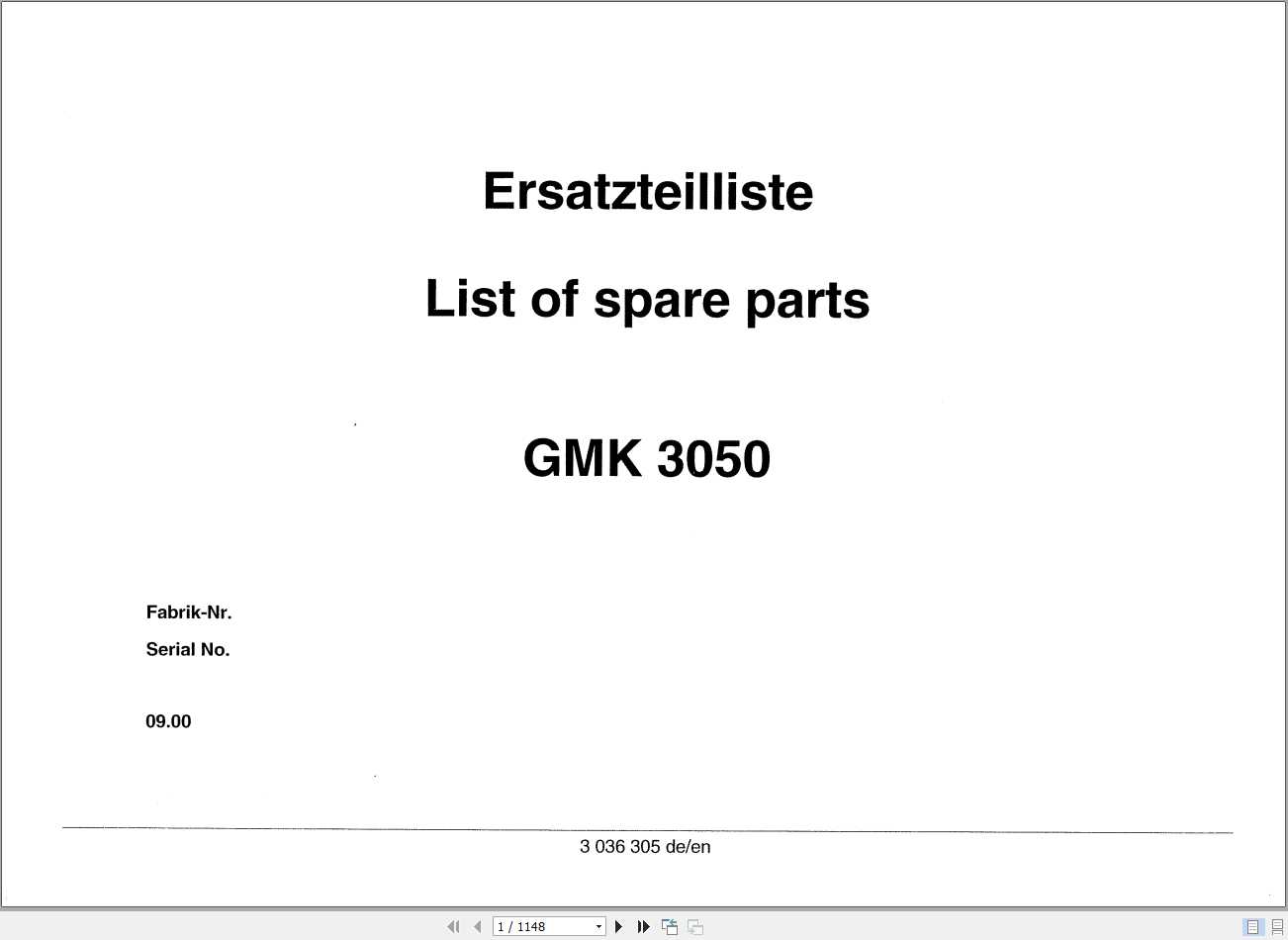 Manitowoc Grove Crane GMK 3050 3036305 20000901 Spare Parts Catalog 1
