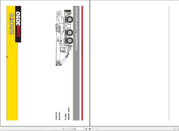 Manitowoc Grove Crane GMK 3050 3065695 20040701 Spare Parts Catalog 1