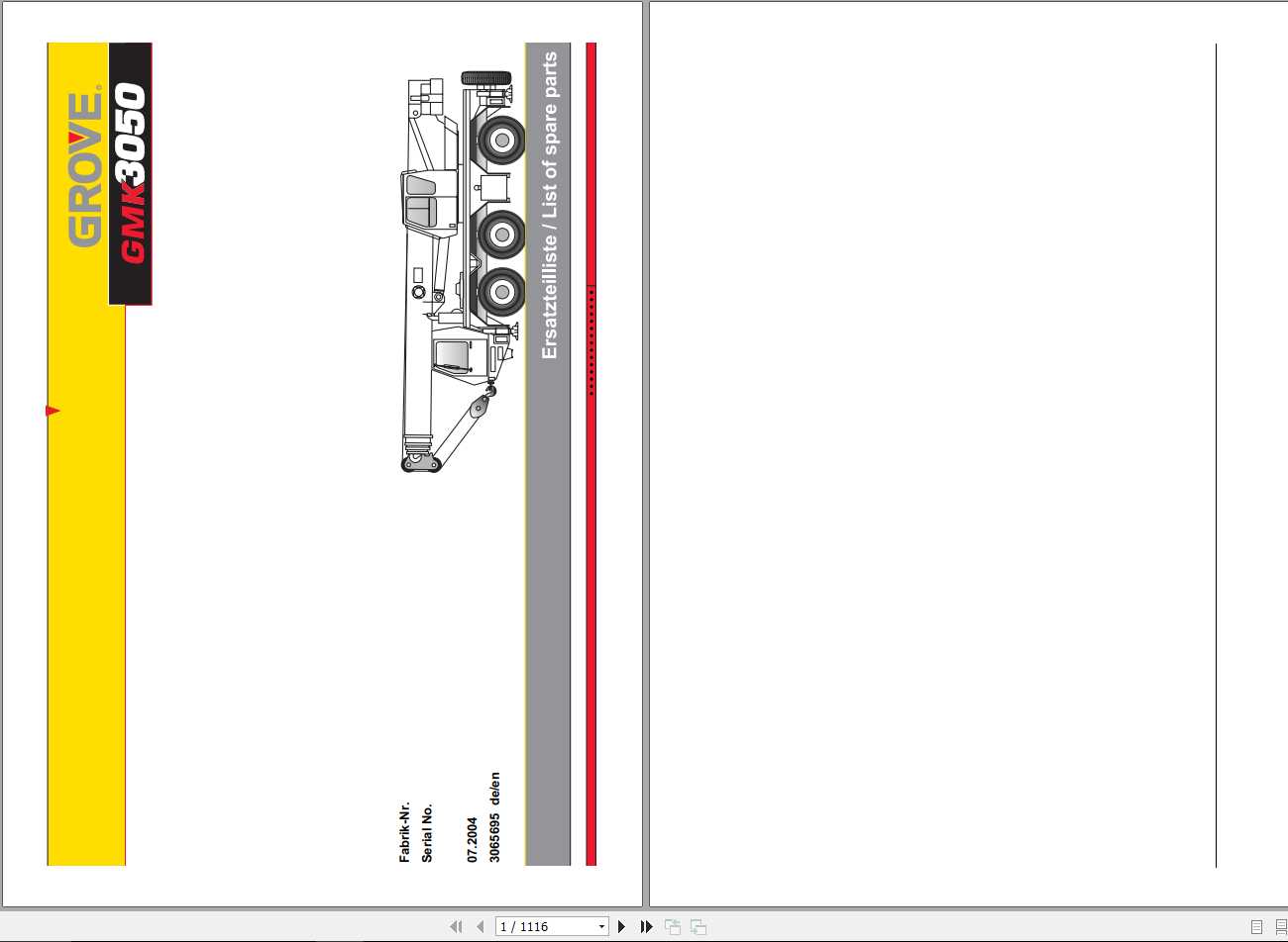 Manitowoc Grove Crane GMK 3050 3065695 20040701 Spare Parts Catalog 1