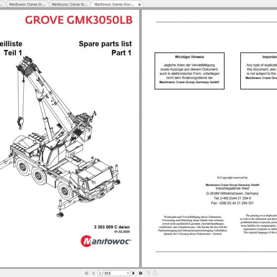 Manitowoc Cranes YB4411 Spare Parts Catalog