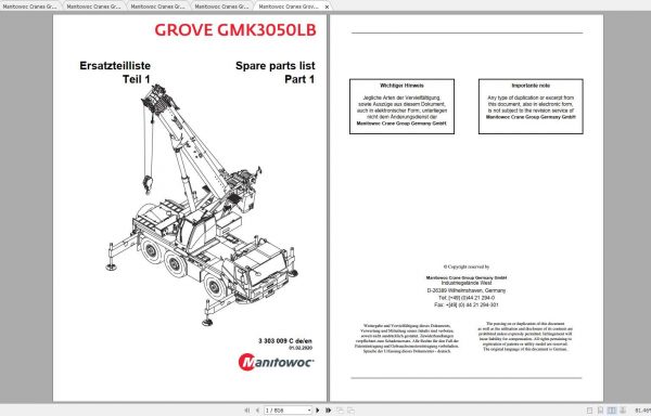 Manitowoc Grove Crane GMK 3050LB 3303009C 20200201 Spare Parts Catalog 1