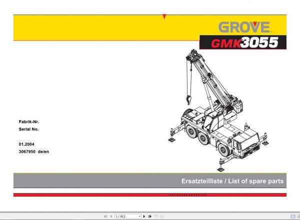Manitowoc Grove Crane GMK 3055 3067950 20040101 Spare Parts Catalog 1
