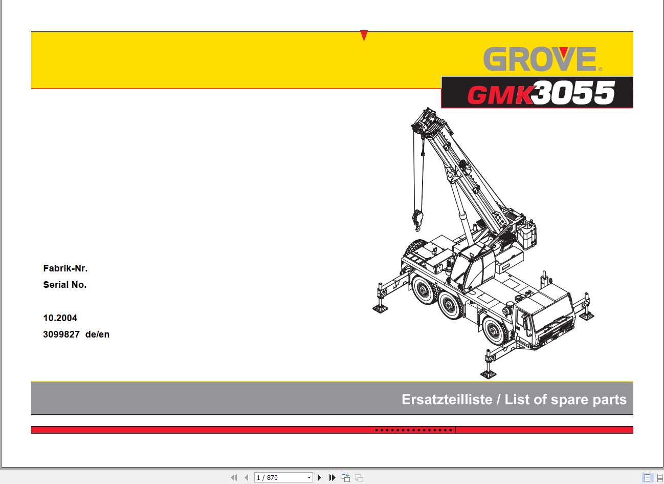 Manitowoc Grove Crane GMK 3055 3099827 20041001 Spare Parts Catalog