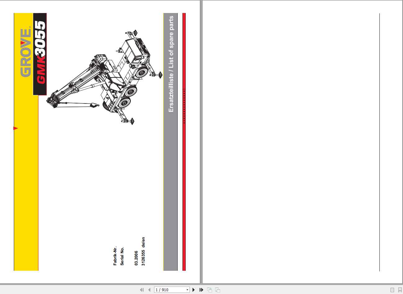 Manitowoc Grove Crane GMK 3055 3126355 20060301 Spare Parts Catalog 1