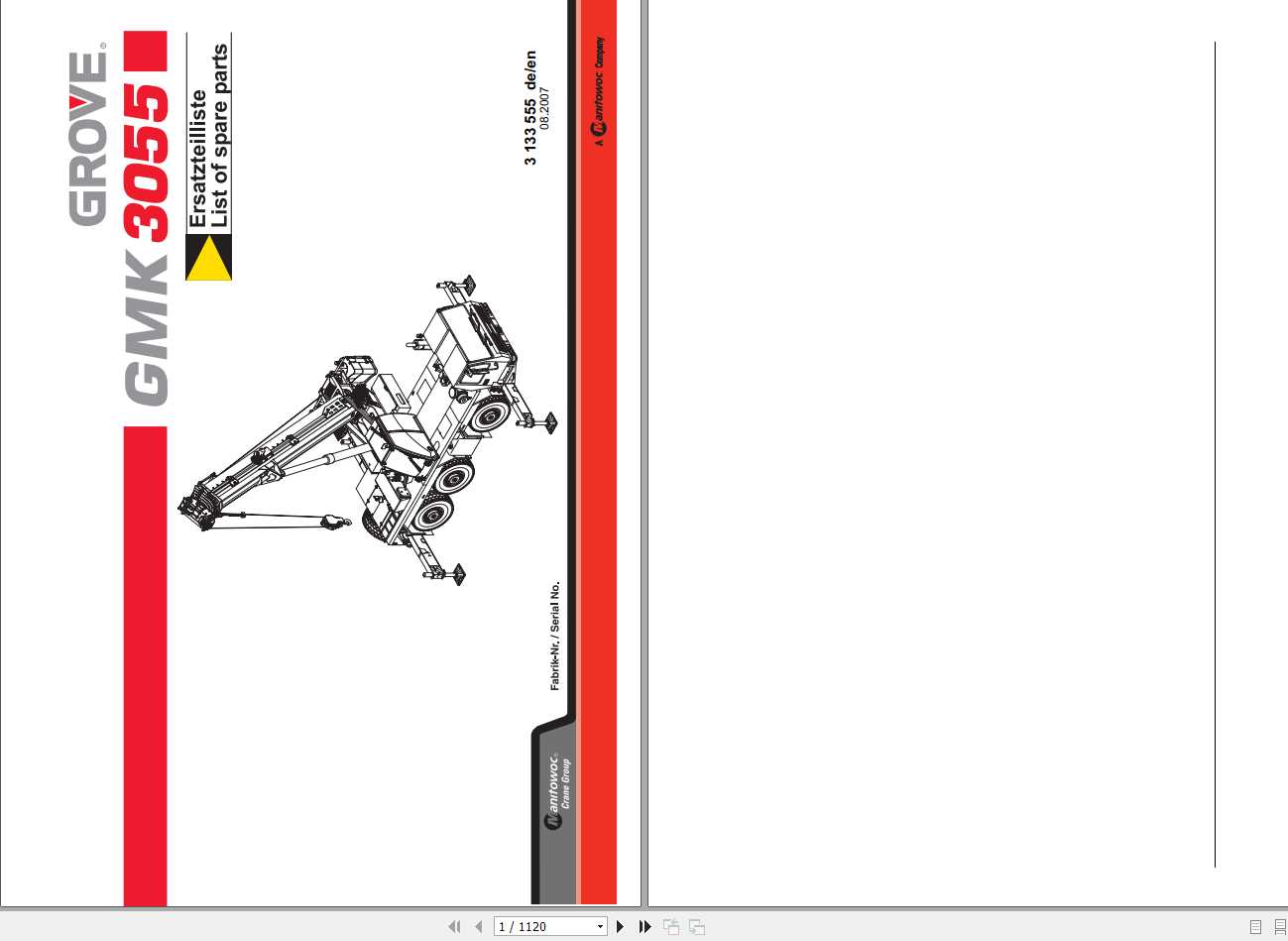 Manitowoc Grove Crane GMK 3055 3133555 20070831 Spare Parts Catalog 1