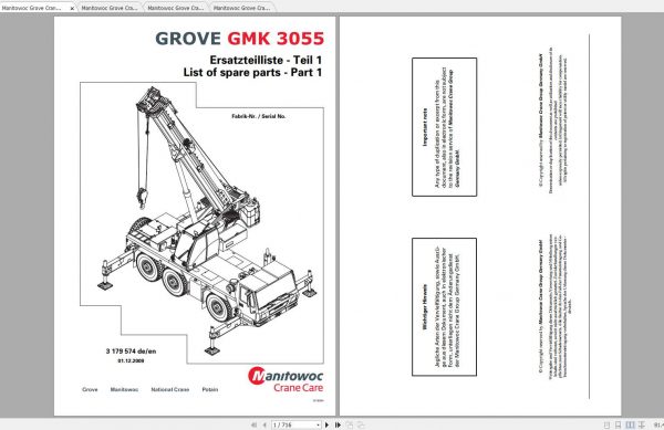 Manitowoc Grove Crane GMK 3055 3179574 20091201 Spare Parts Catalog 1
