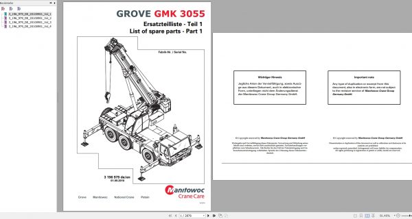 Manitowoc Grove Crane GMK 3055 3196979 20100901 Spare Parts Catalog 1 Manitowoc Grove Crane GMK 3055 3196979 20100901 Spare Parts Catalog 1