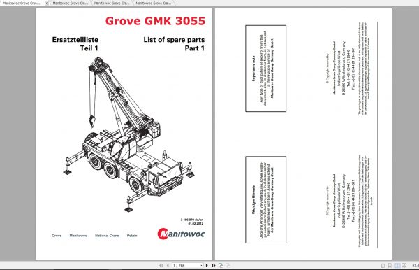 Manitowoc Grove Crane GMK 3055 3196979 20120201 Spare Parts Catalog 1