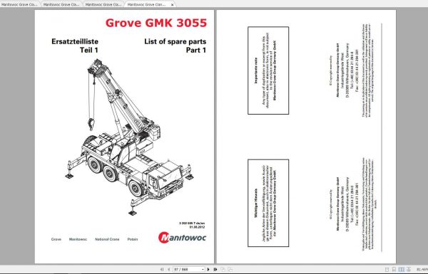 Manitowoc Grove Crane GMK 3055 3202005T 20120801 Spare Parts Catalog 1