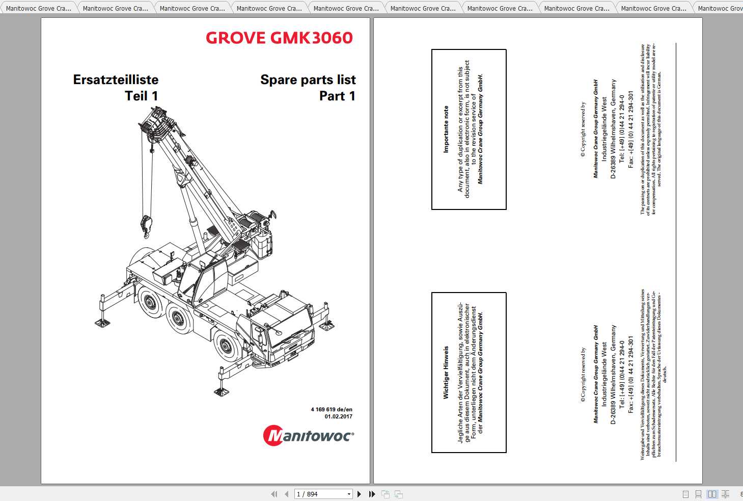 Manitowoc Grove Crane GMK 3060 4169619 20170201 Spare Parts Catalogs 1