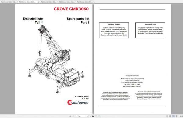 Manitowoc Grove Crane GMK 3060 4169619 20180201 Spare Parts Catalog 1