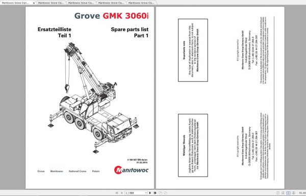 Manitowoc Grove Crane GMK 3060I 4160567BN 20160201 Spare Parts Catalog 1