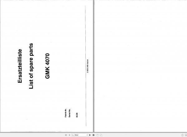 Manitowoc Grove Crane GMK 4070 3003346 19960501 Spare Parts Catalog 1