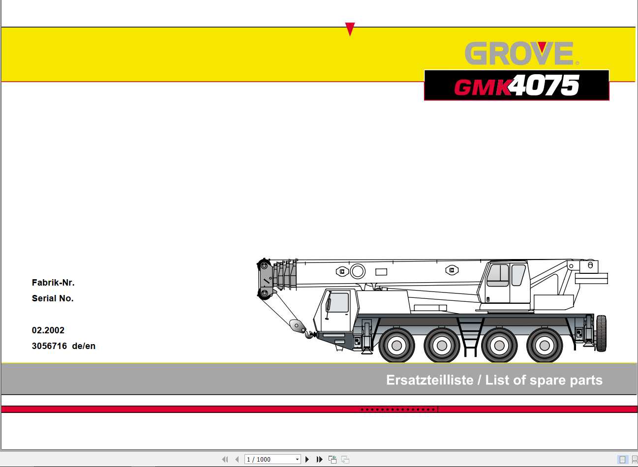 Manitowoc Grove Crane GMK 4075 3056716 20020201 Spare Parts Catalog 1