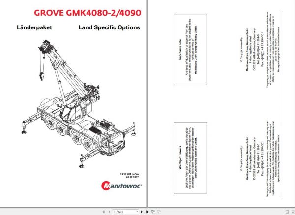 Manitowoc Grove Crane GMK 4080 2 4090 3216701 20171201 Land Specific Options Spare Parts Catalog 1