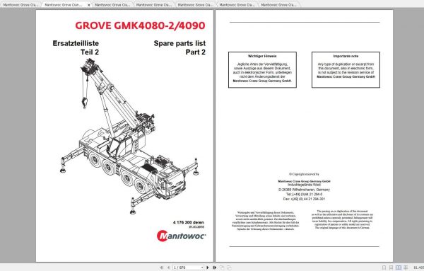 Manitowoc Grove Crane GMK 4080 2 4090 4716300 20180301 Spare Parts Catalog 1