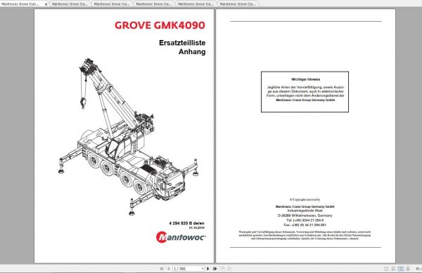 Manitowoc Grove Crane GMK 4090 4294820B 20191001 Spare Parts Catalog 3