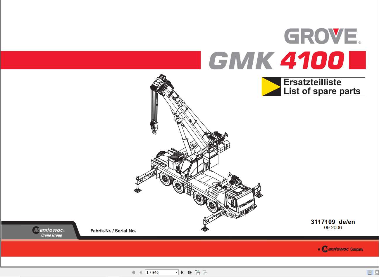 Manitowoc Grove Crane GMK 4100 3117109 20060901 Spare Parts Catalog 1