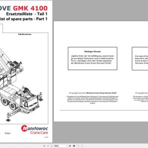 Manitowoc Grove Crane GMK 4100 3179605 20100501 Spare Parts Catalog 1