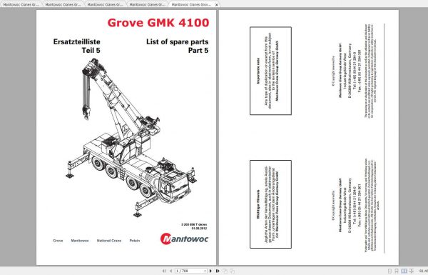 Manitowoc Grove Crane GMK 4100 3203856T 20120801 Spare Parts Catalog 1