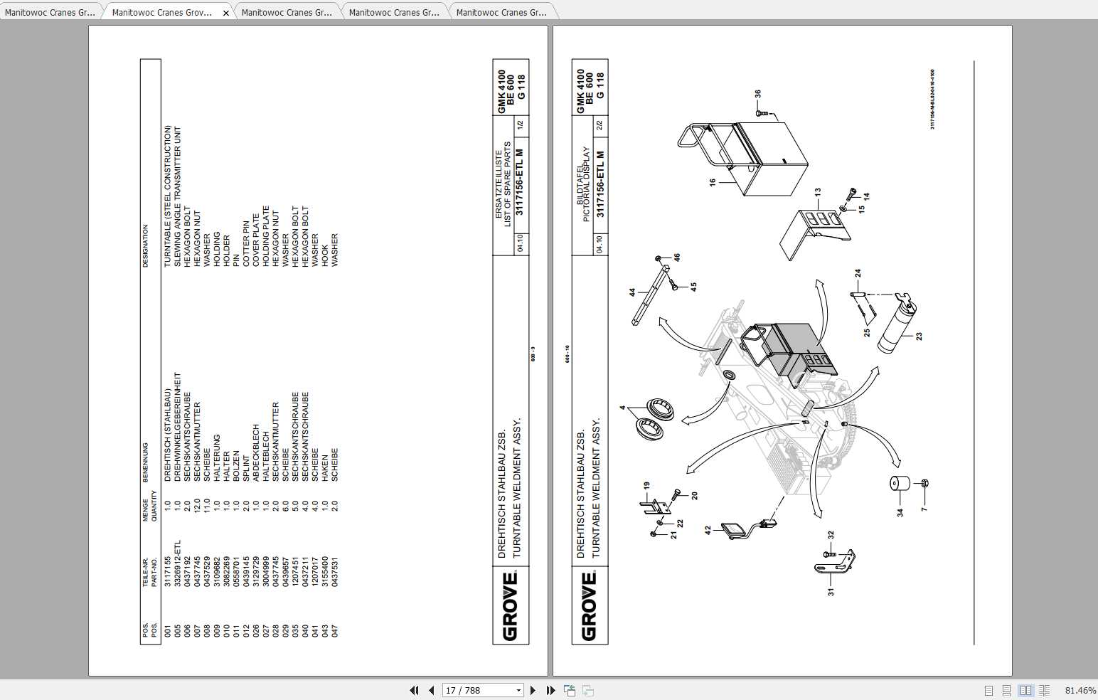 Manitowoc Grove Crane GMK 4100 3203856T 20120801 Spare Parts Catalog