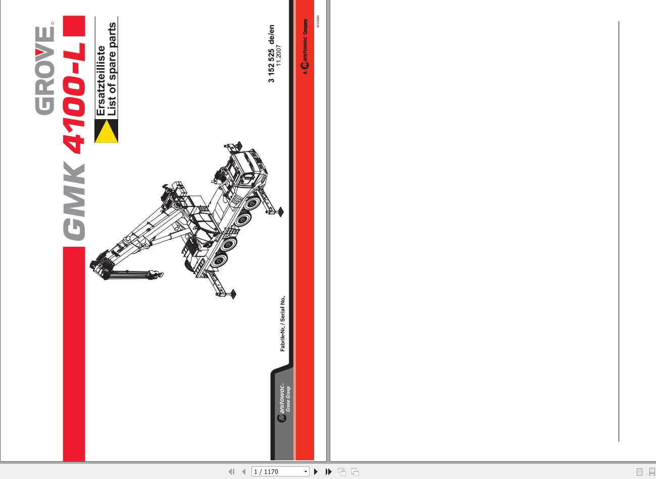 Manitowoc Grove Crane GMK 4100 L 3152525 20071101 Spare Parts Catalog 1