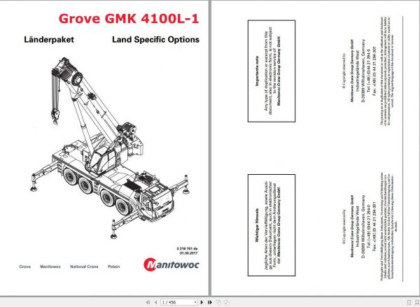 Manitowoc Grove Crane GMK 4100L 1 3216701 20170601 Land Specific Options Spare Parts Catalog 1