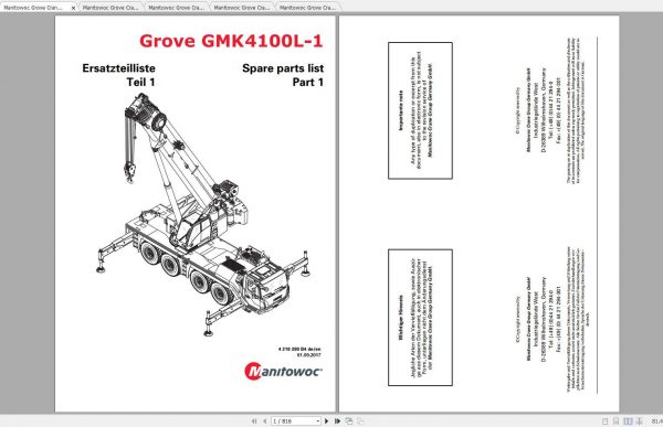 Manitowoc Grove Crane GMK 4100L 1 4218280B4 20170901 Spare Parts Catalog 1