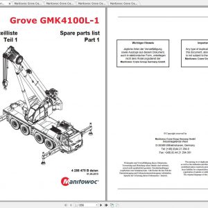 Manitowoc Grove Crane GMK 4100L 1 4288475B 20190601 Spare Parts Catalog 1